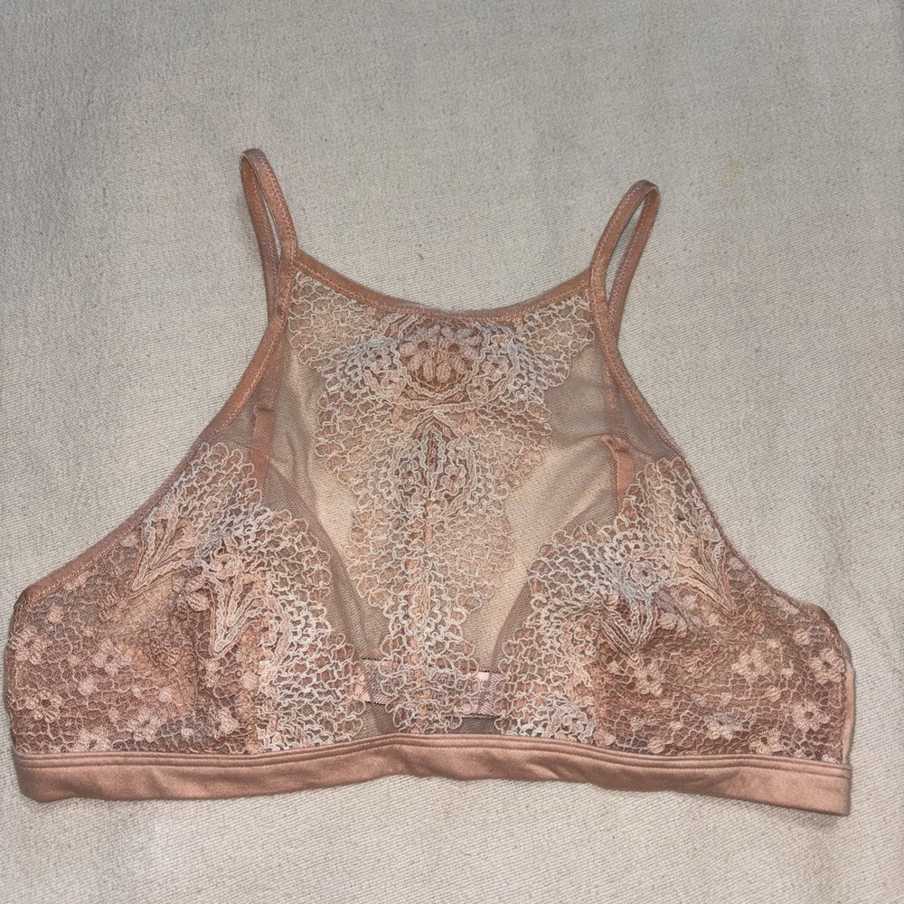 Victoria's Secret Bralette Body by Victoria High Neck Unlined Peach Lace Size M